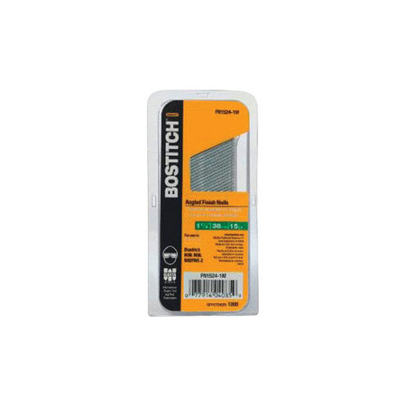 BOSTITCH Collated Finishing Nail, 1-1/2 in L, 15 ga, Coated, Offset Round Head, Angled FN1524-1M